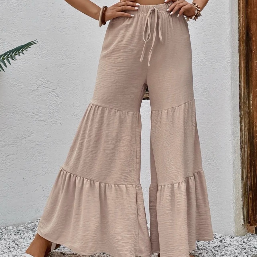Tie Waist Ruffle Hem Pants